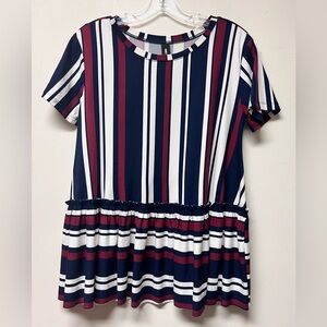 Agnes & Dora Navy and Red Striped Peplum Top